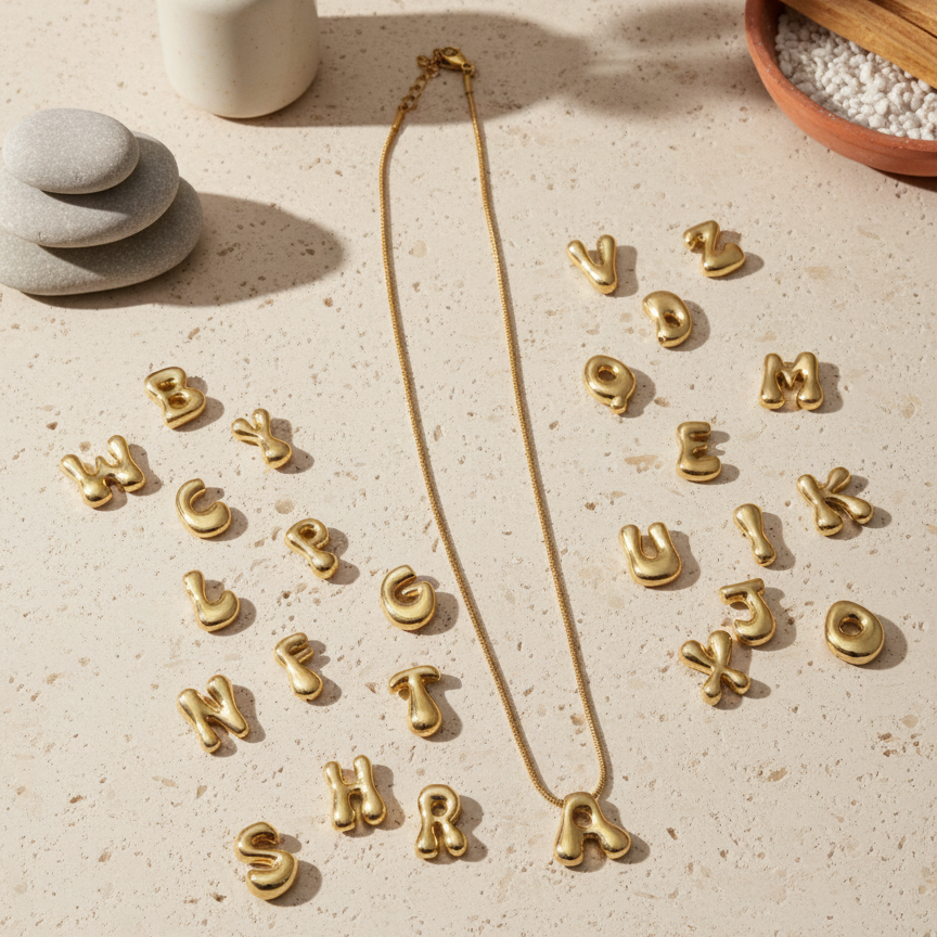 Gold Alphabet Initial Pendant Necklace