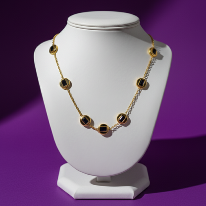 Black & Gold Bezel Station Necklace