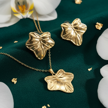 The Golden Ivy Leaf Jewelry Set | Necklace & Earrings