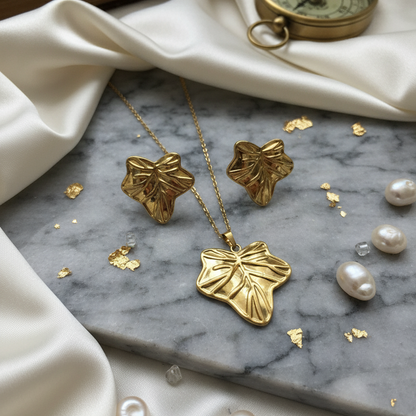 The Golden Ivy Leaf Jewelry Set | Necklace & Earrings