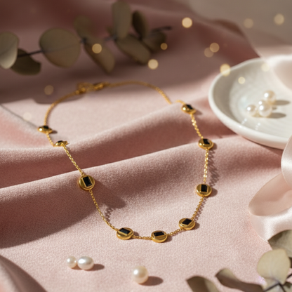 Black & Gold Bezel Station Necklace